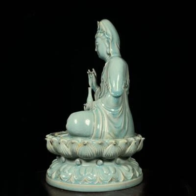31CM Old Chinese Song Ru Yao Ru Kiln Statue w/Guanyin Buddha CK688