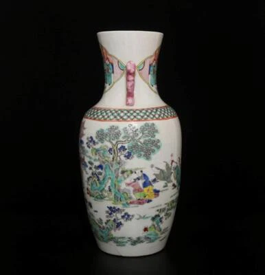 43CM Qianlong Signed Old Antique Chinese Famille Rose Vase W/figure