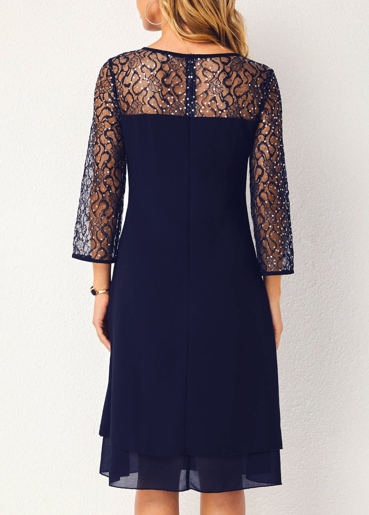 Layered Hem Lace Stitching Round Neck Dress