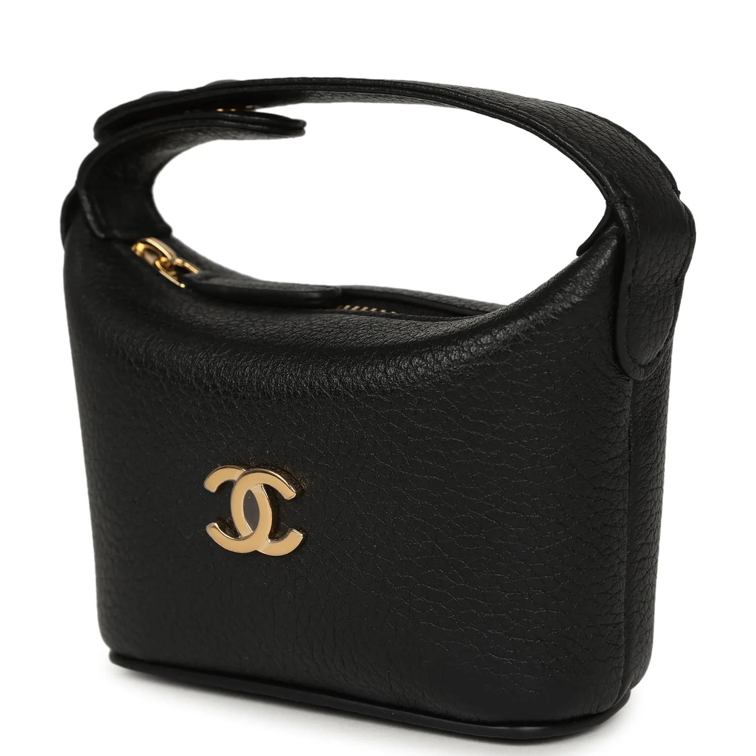 Chanel Micro Top Handle Round Hobo Pouch Black Grained Calfskin Gold Hardware