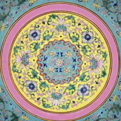 31CM Qianlong Signed Old Chinese Colour Enamel Dish Plate W/flowers N3151