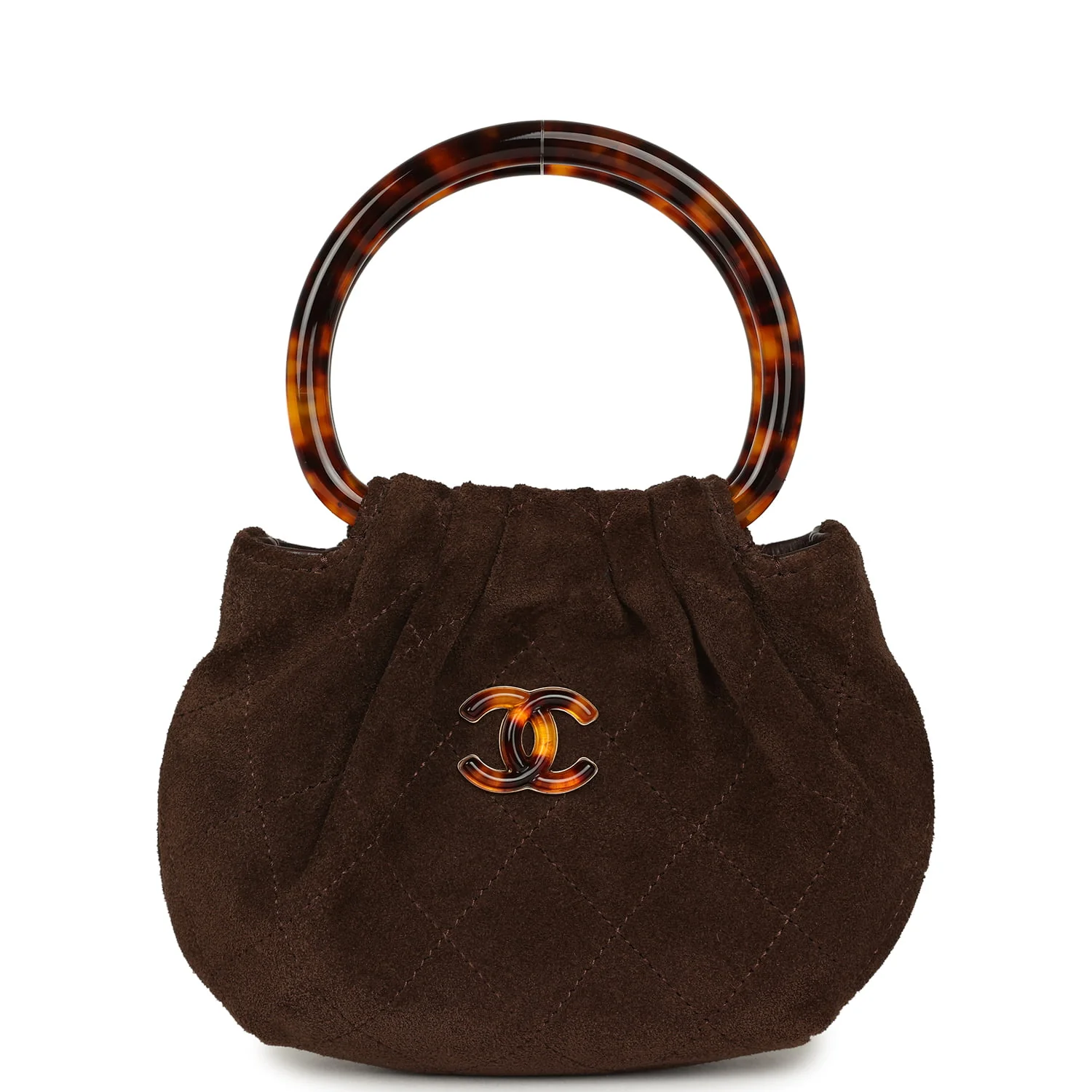 Chanel Mini Pouch Dark Brown Suede Tortoiseshell Hardware