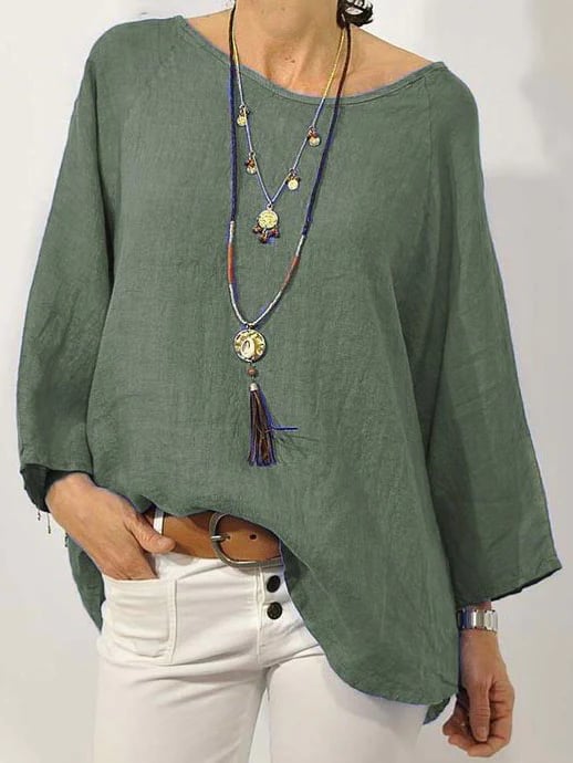 Solid Long Sleeve Linen Daily Top