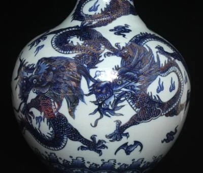 55CM Qianlong Singed Old Chinese Blue & White Gilding Porcelain Vase w/ dragon