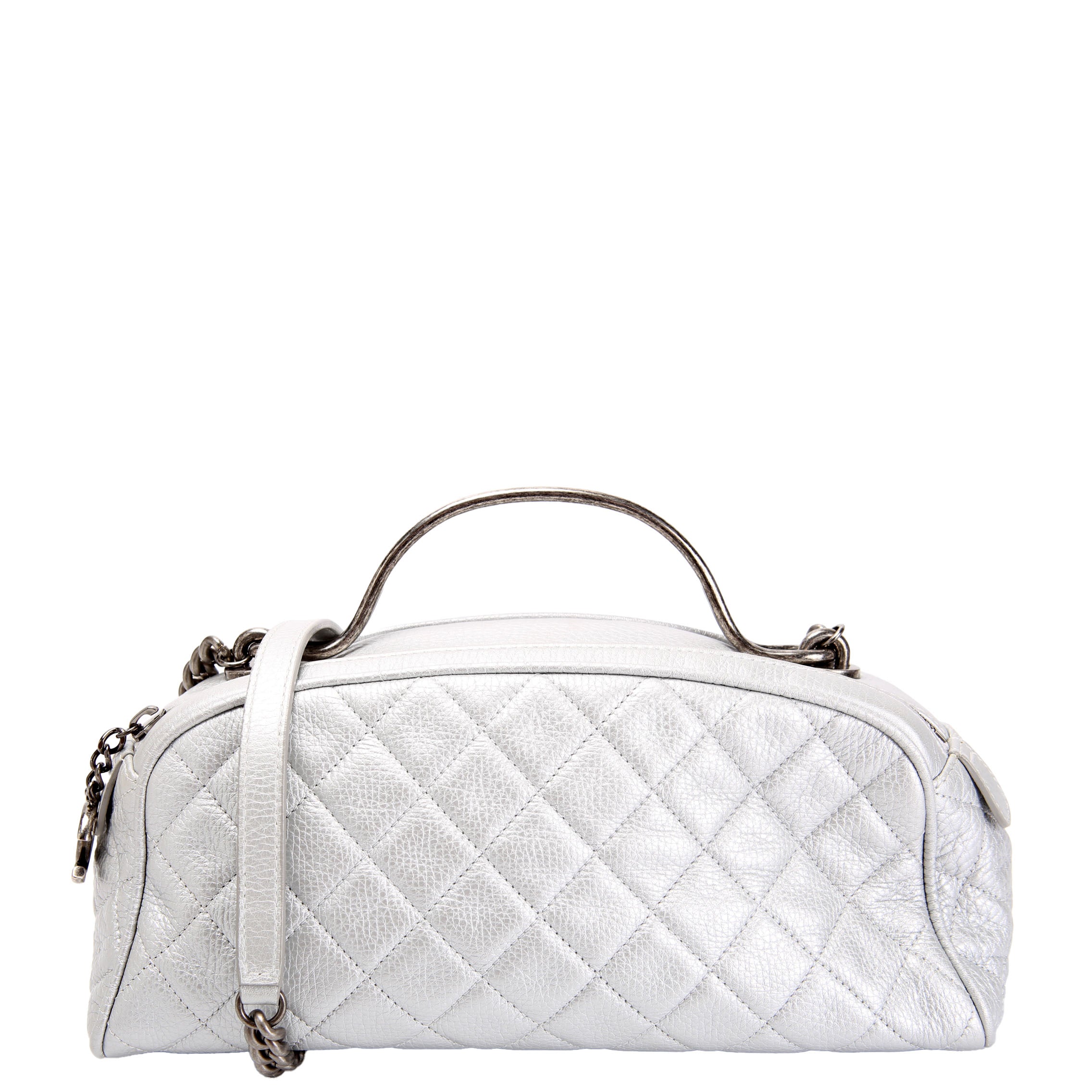 CHANEL Quilted Bowling Bag Mini Metallic Calfskin 22M