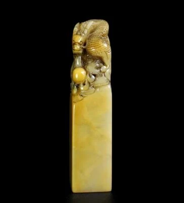 219G Old Chinese Shoushan Stone Seal Stamp Statue w/dragon N1217