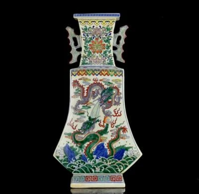 44CM Qianlong Signed Chinese Doucai Porcelain Vase w/ dragon CK29