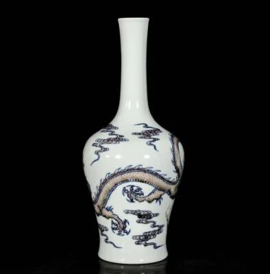 Kangxi Signed Old Chinese Blue&White Underglaze Red Vase W/dragon N3193