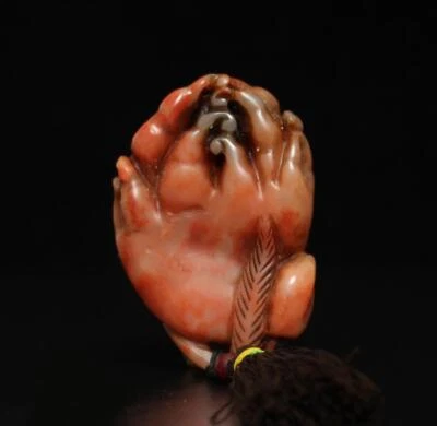 Signed Old Chinese Shoushan Stone Seal Stamp Statue w/Buddha’ hand 54g