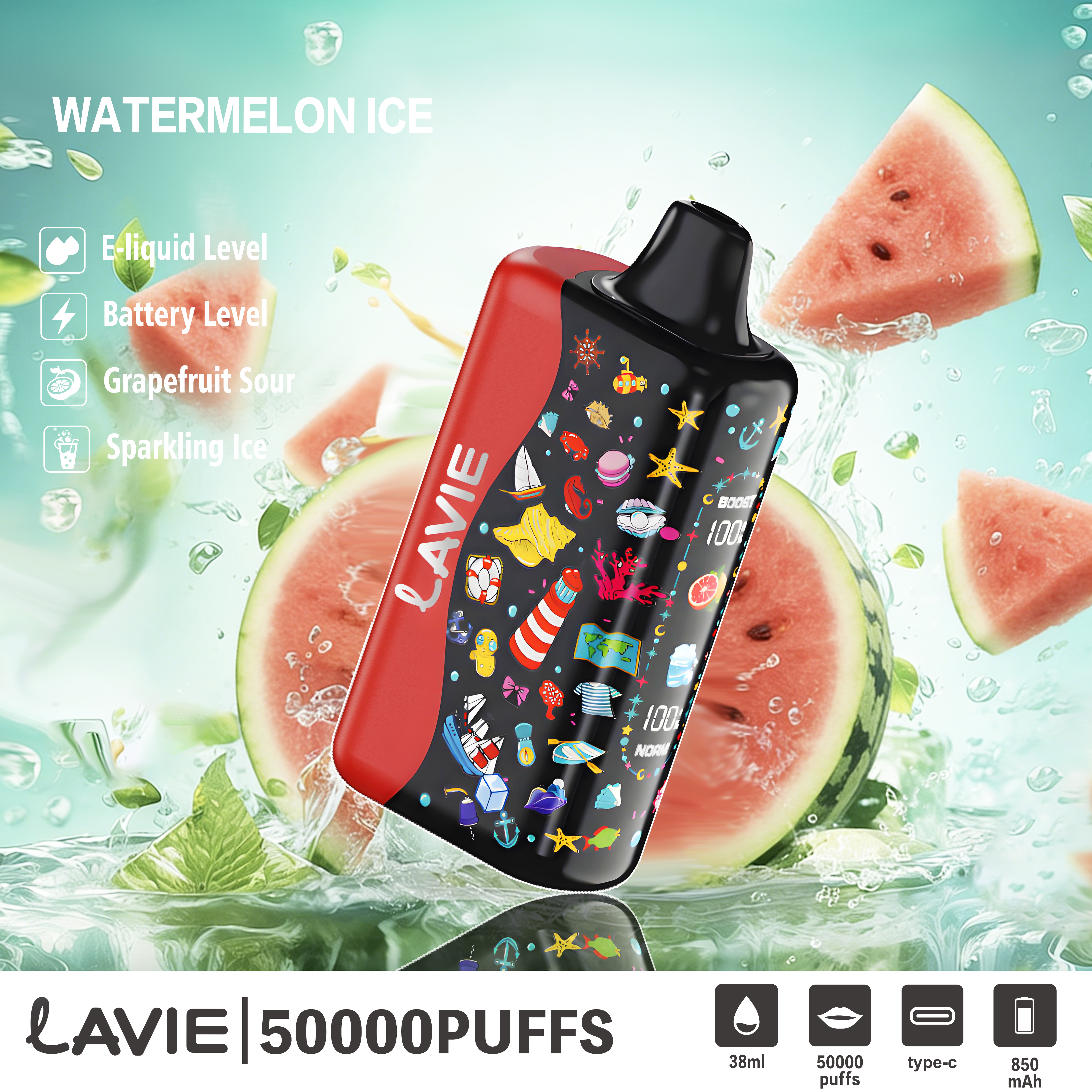 [Minimum order of two]Lavie 50K Puffs Prefilled Vape | 38ml E-liquid, Rechargeable, 3%/5% Strength