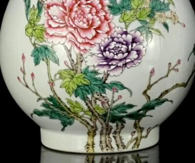 37CM Qianlong Signed Old Chinese Famille Rose Vase W/flower N1253
