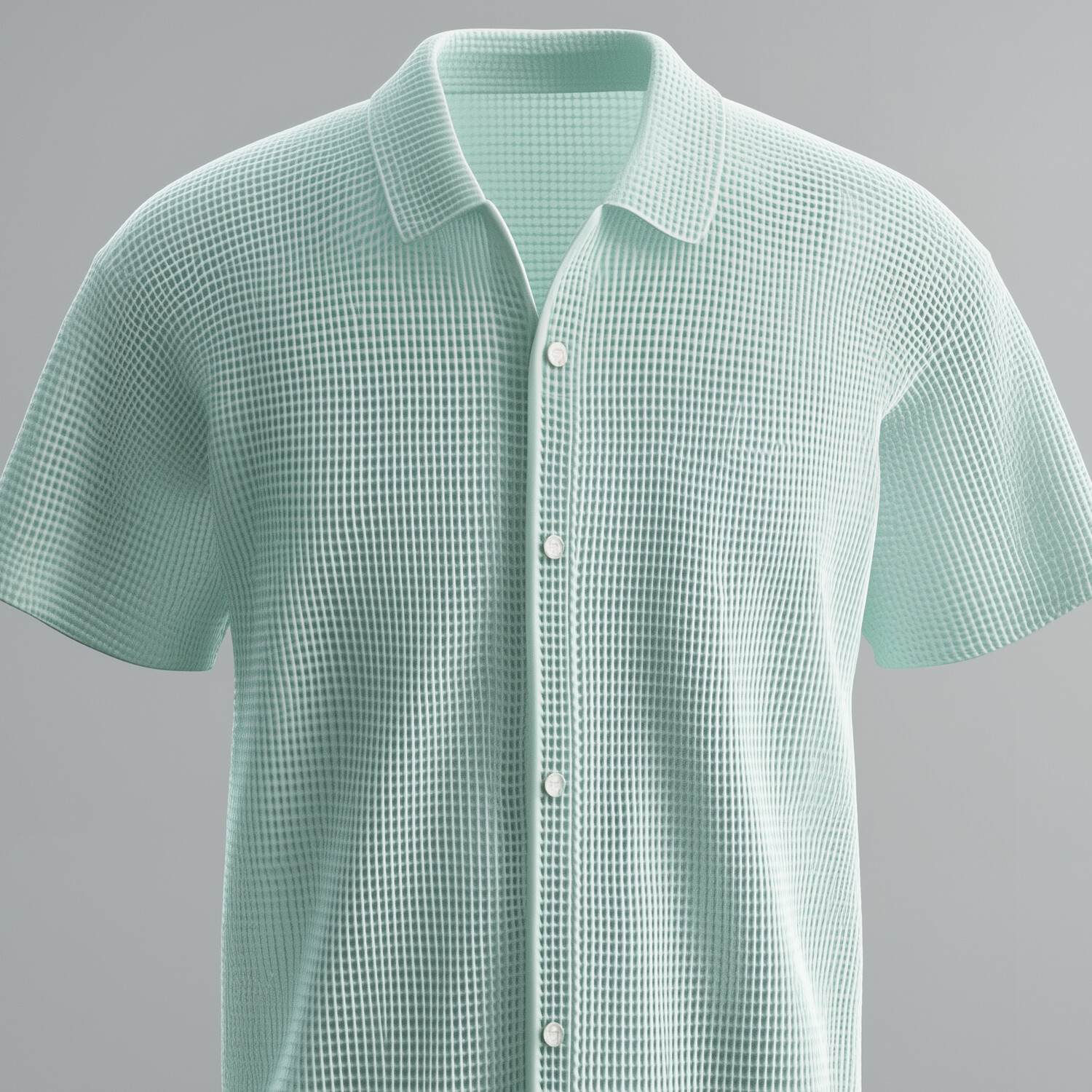 Men's Waffle Turndown Collar Short Sleeve Button Shirt