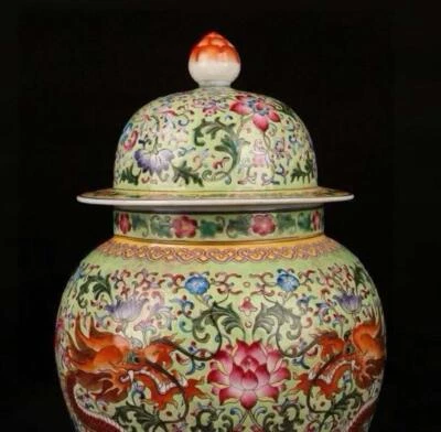 50CM Qianlong Signed Old Chinese Colour Enamel Lid Pot W/dragon N1559