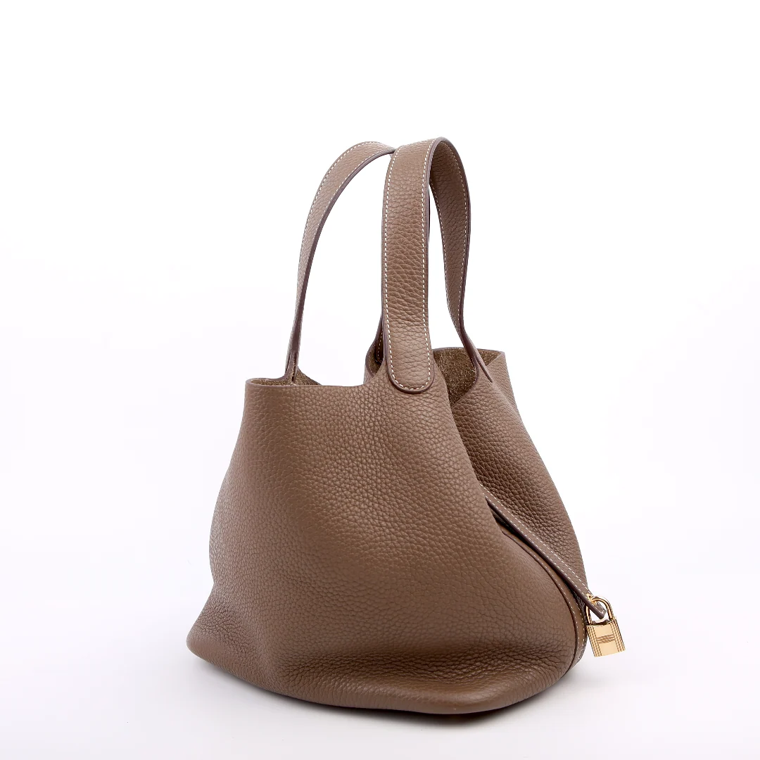 HERMÈS Picotin 22 Clemence Etoupe/Gold 2020