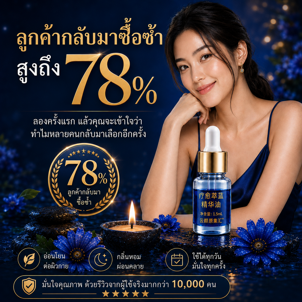 น้ำมันหอมระเหยบลูอาร์เทมีเซียสำหรับผิวร่างกาย น้ำมันทุกหยดมอบประสบการณ์ดูแลร่างกายอย่างล้ำลึก-หนึ่งกล่องบรรจุ 10 ขวด