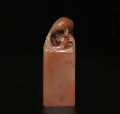 Signed Old Chinese Shoushan Stone Seal Stamp Statue w/fish 102g