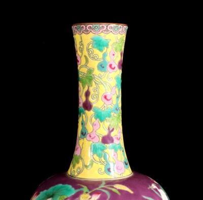 Pair Yongzheng Signed Old Chinese Colour Enamel Vase W/flower N1471