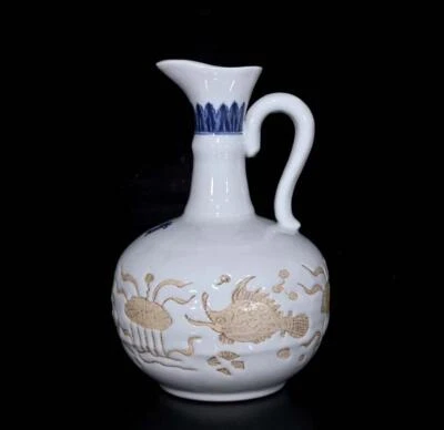 Signed Old Chinese White Glaze Vase Pot W/ fish N118