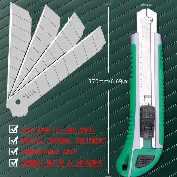 2pcs Utility Knife Set: Retractable Cutter (5 Blades) Folding Utility Knife PTR Plastic Handle Safety Lock Built-in Blade Storage (3 Blades) SK5 Sharp Blade, Portable Pocket Clip Quick Change Design F