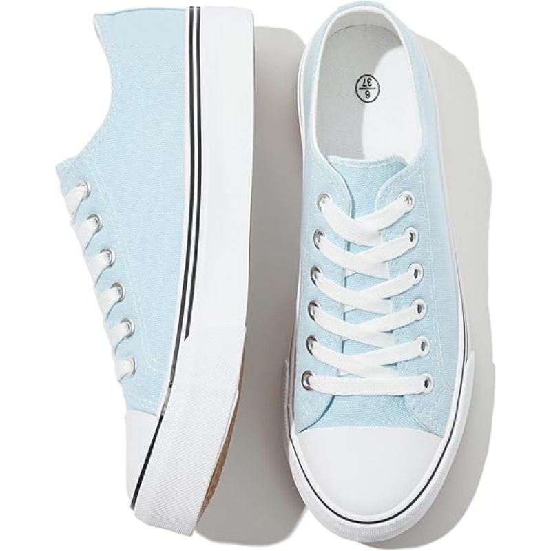 Womens White Black Canvas Sneakers