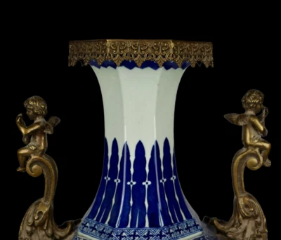 63CM Qianlong Signed Old Chinese Blue and White Vase w/flower N3979