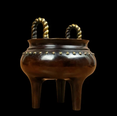 Xuande Signed Old Chinese Red Copper Handmade Incense Burner w/ear N3795