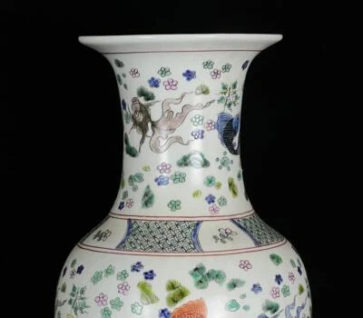 43CM Kangxi Old Chinese Famille Rose Vase W/fish N549