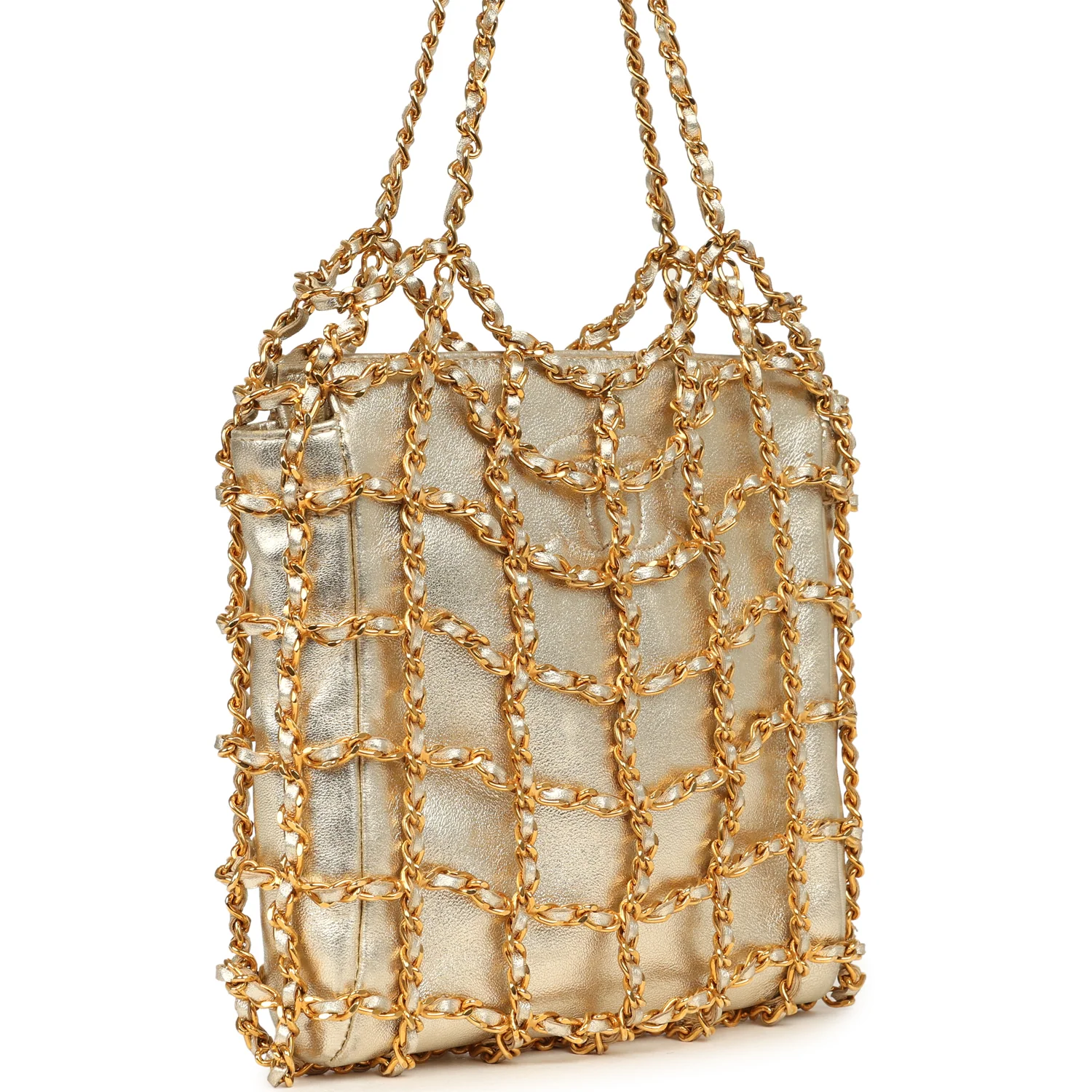 CHANEL Caged Chain Bag Gold Metallic Lambskin Gold Hardware
