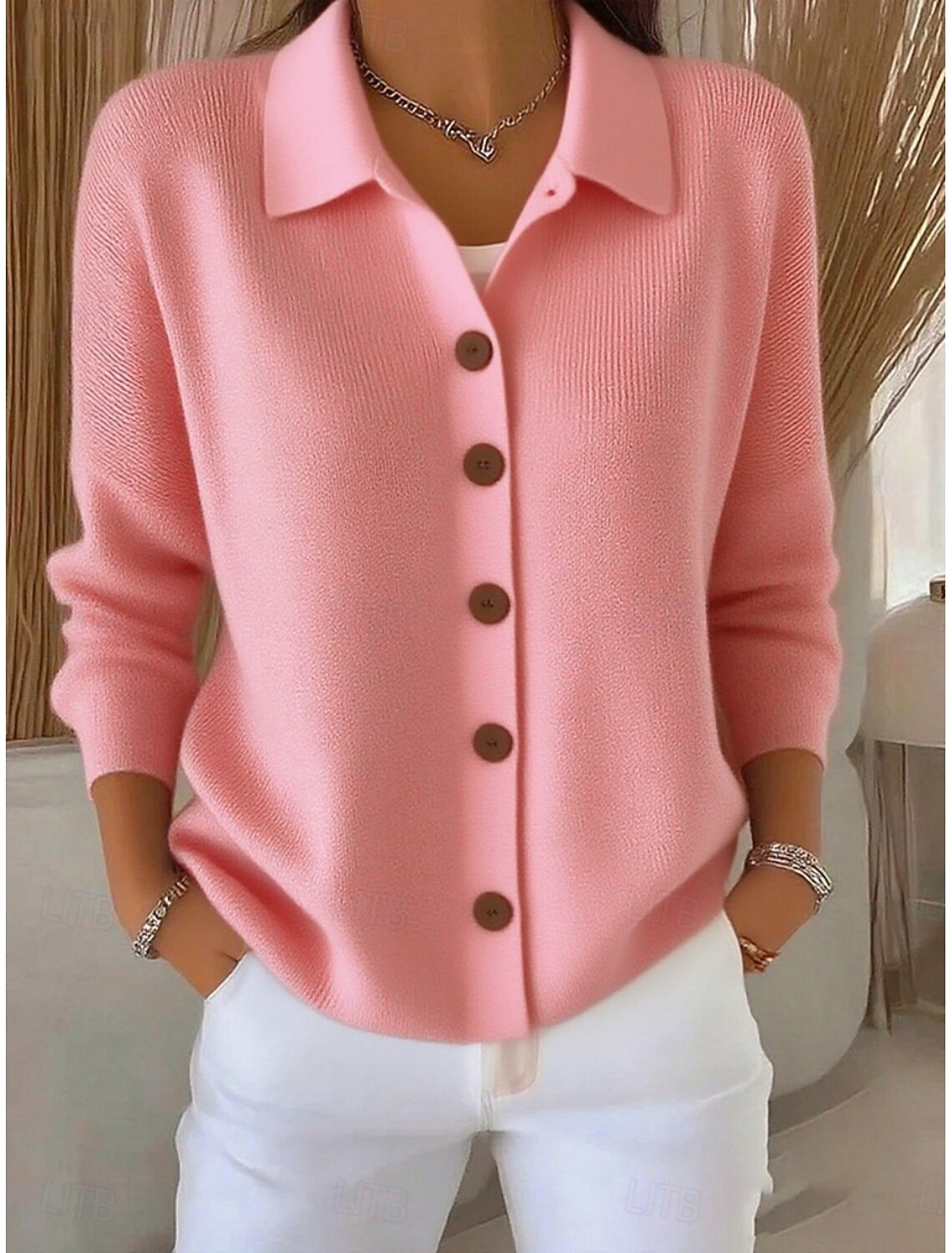 Women's Sweater Elegant Casual Soft Pure Color Ribbed Shirt Collar Knitted Long Sleeve Regular Tops Knit Outdoor Daily Weekend Black White Spring Fall