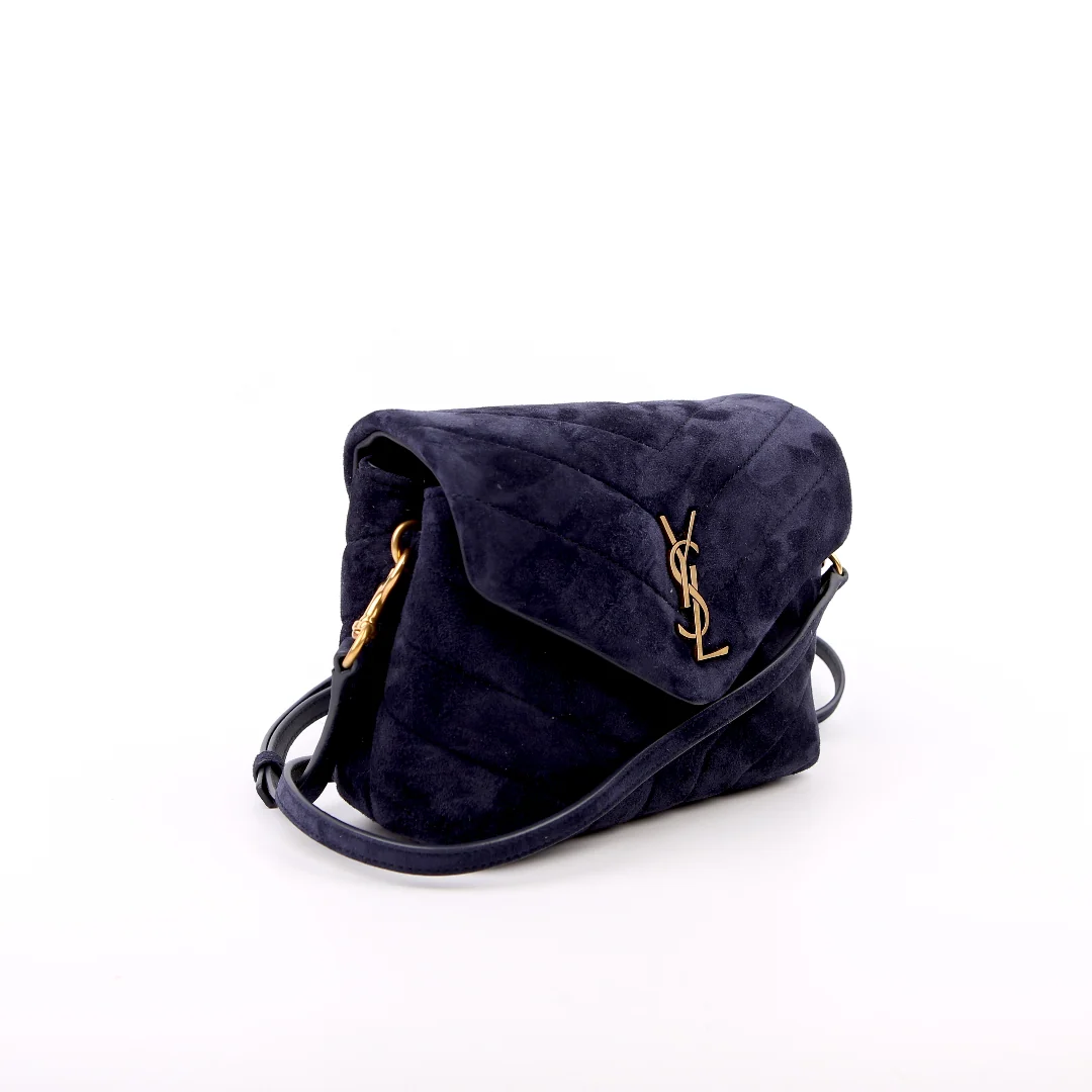 SAINT LAURENT Loulou Suede Satchel Toy Crossbody 678401 Blue