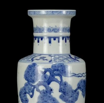 Kangxi Signed Old Chinese Blue and White Vase W/figure N1258