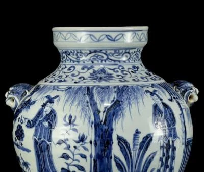 29CM Old Chinese Blue and White Pot W/figure N1321