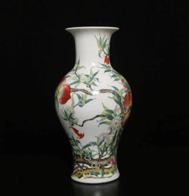 36CM Qianlong Signed Antique Chinese Famille Rose Vase W/peach
