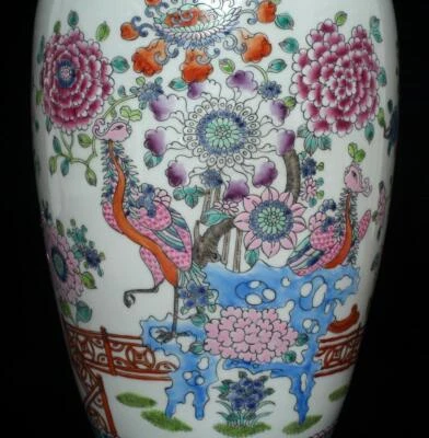 47CM Kangxi Signed Old Chinese Famille Rose Vase W/flowers