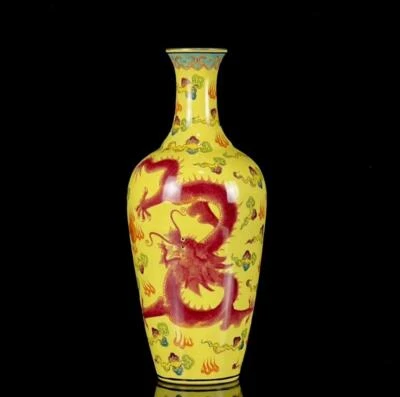 Qianlong Signed Pair Old Chinese Famille Rose Vase W/dragon N1316
