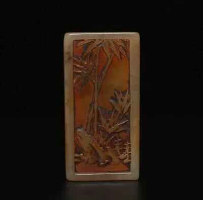 Signed Old Chinese Shoushan Stone Seal Stamp Statue w/plum blossom 300g