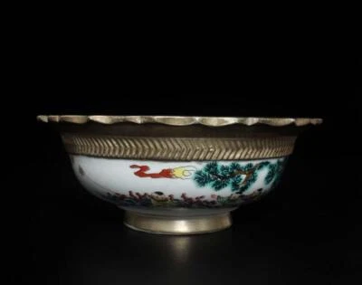 Qianlong Signed Old Chinese Famille Rose Silvering Bowl W/kids