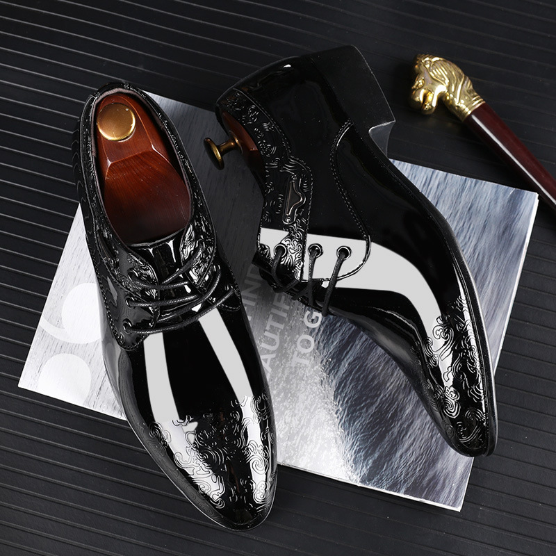 Men's Floral Pattern Strappy PU Patent Leather Business Shoes