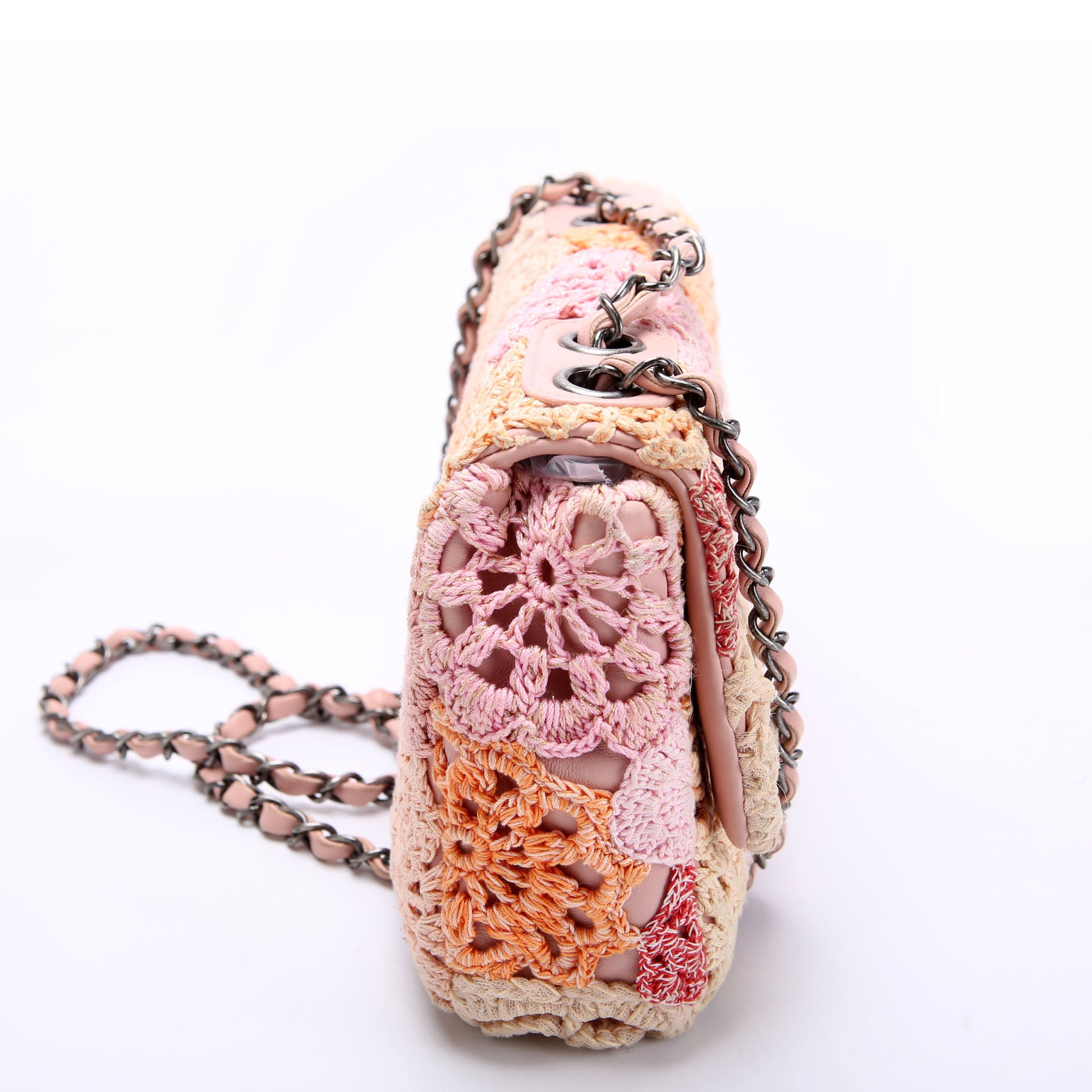 CHANEL Crochet Lambskin Single Flap Medium 21M Pink