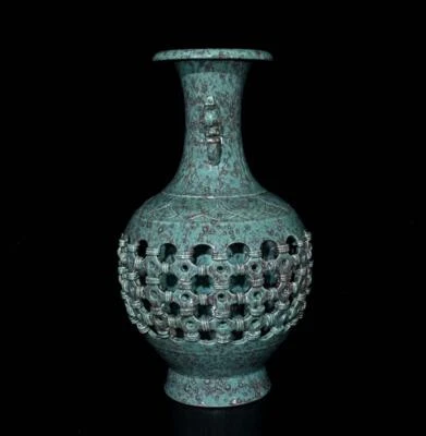 37CM Old Chinese Jun Yao Jun Kiln Vase w/ear N304