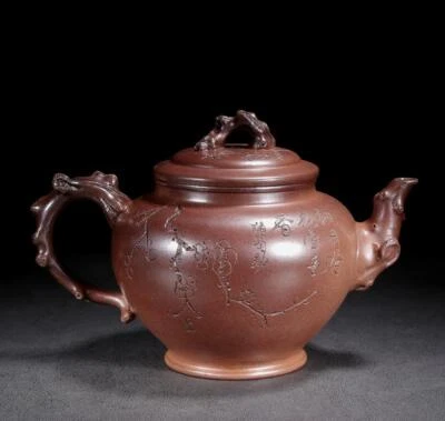 Letaoju Signed Old Chinese Handmade Yixing Zisha Teapot w/plum N2123
