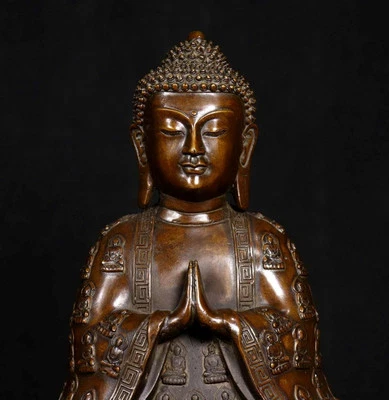 Qianlong Signed Old Chinese Copper Statue w/Buddha N4131