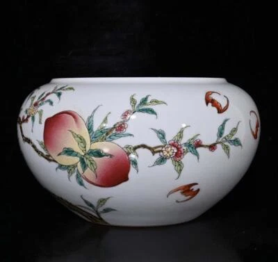 Qianlong Signed Old Chinese Famille Rose Brush Washer W/peach N232