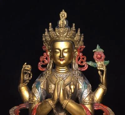 30CM Old Chinese Bronze Gilding Statue Buddha CK116