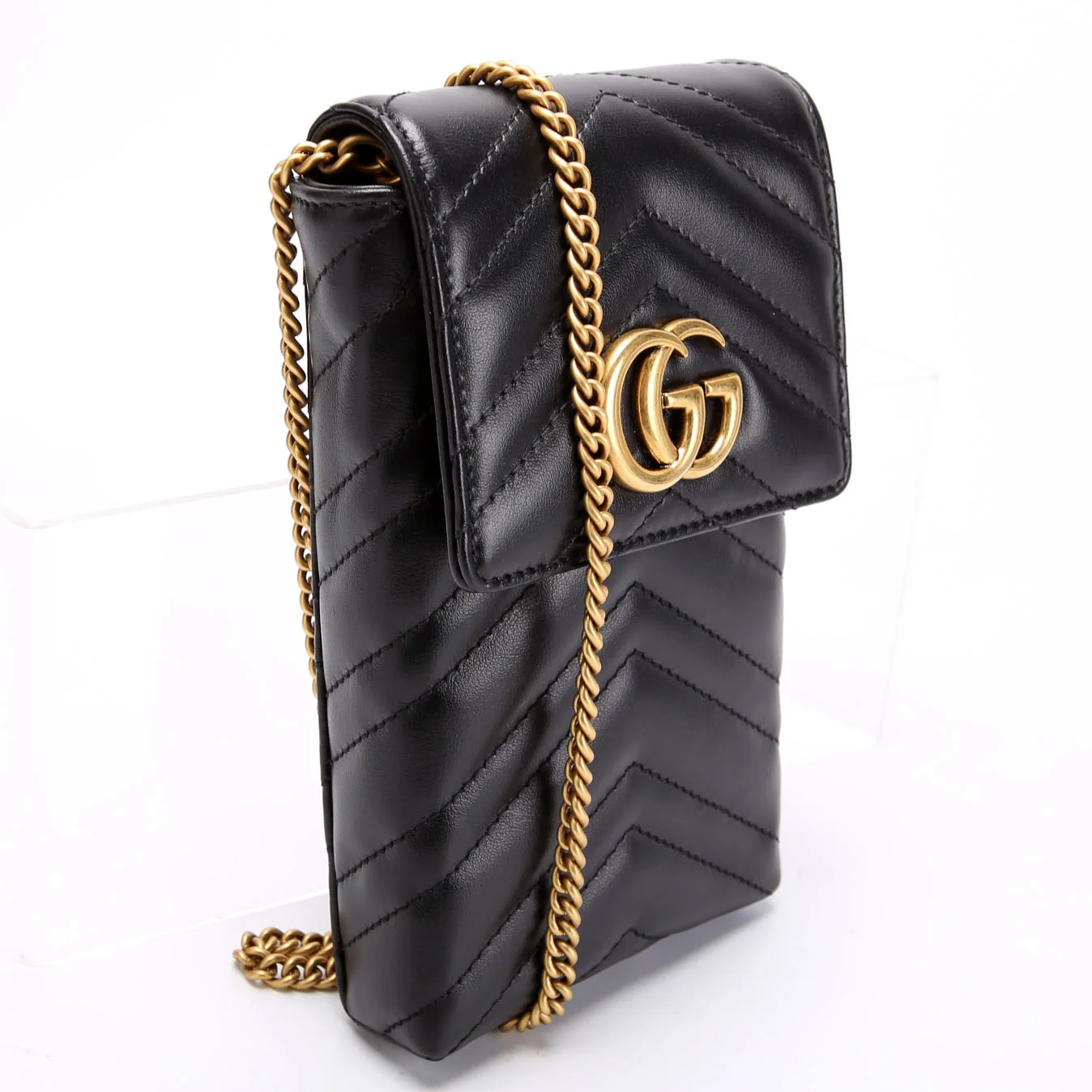 GUCCI 672251 Marmont Phone Crossbody Leather Black