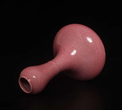 Tianqi Signed Chinese Pink Glaze Ge Kiln Vase