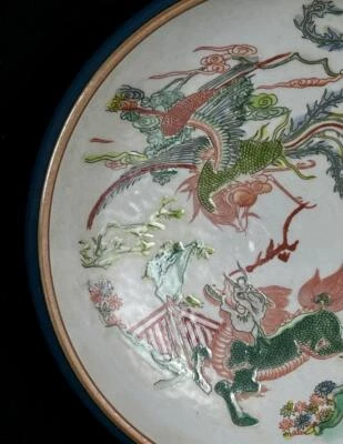 Old Kangxi Signed Chinese Famille Rose Brush Washer W/kylin N781