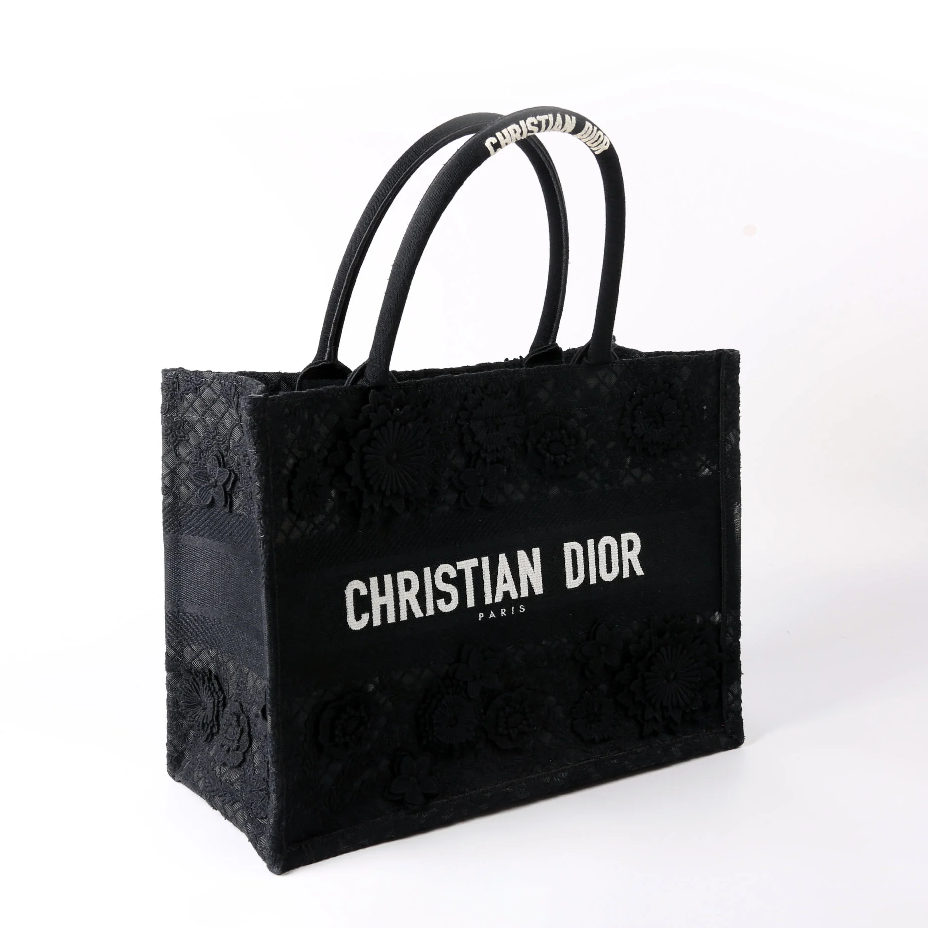 DIOR Book Tote Medium D-Lace Butterfly Embossed Black
