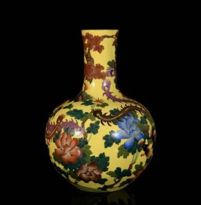 39CM Qianlong Signed Old Chinese Colour Enamel Vase W/phoenix N3381