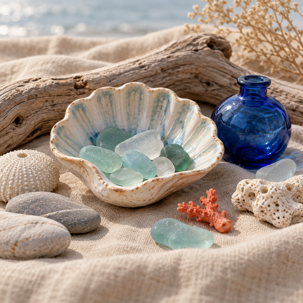 Coastal objects and sea glass